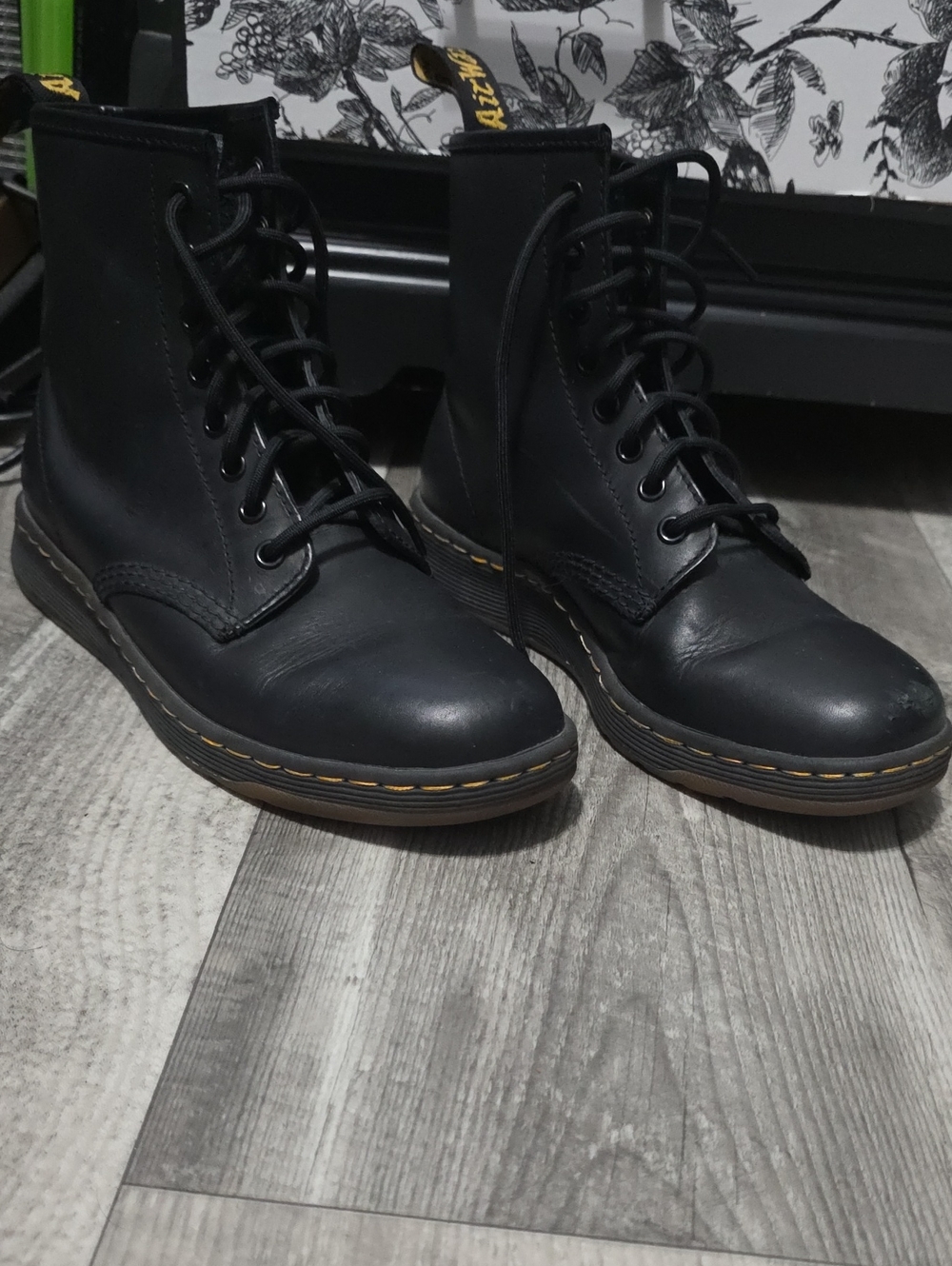 Dr. Martens Black Leather 8‑Eye Combat Boots (Pretty Sure They Are Fakes) Comfy
